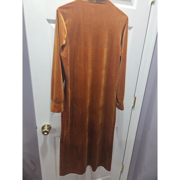 Copper Velvet Longline Open Front Duster Cardigan Holiday Evening Womens S - Picture 3 of 5